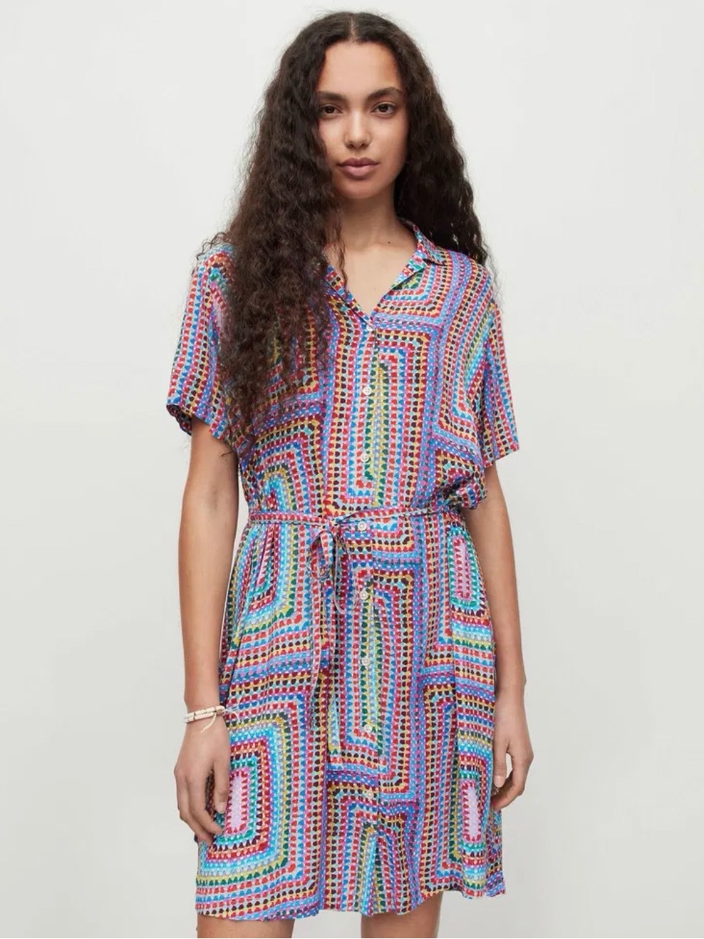 AllSaints Multicolor Geometric Print Short Dress
